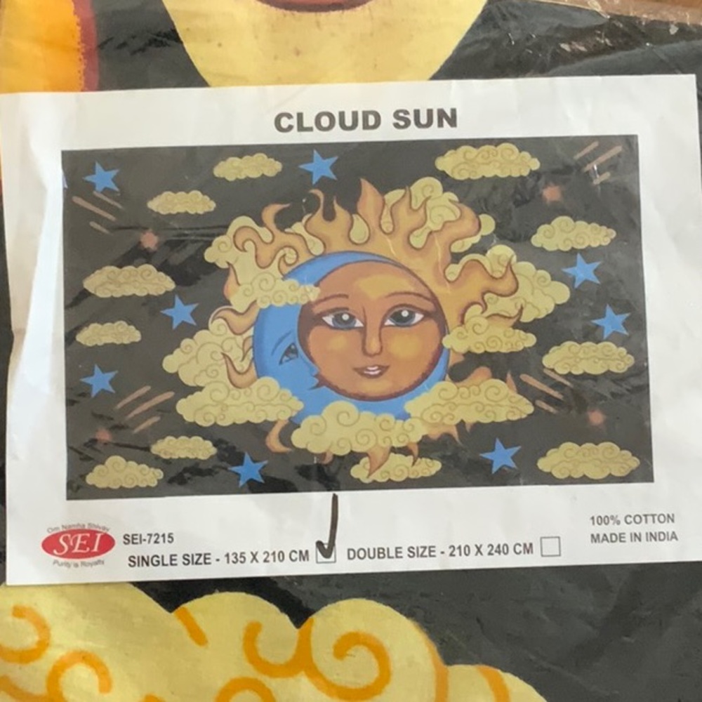 New Cloud Sun wall hanging 53” x 82” 100% Cotton